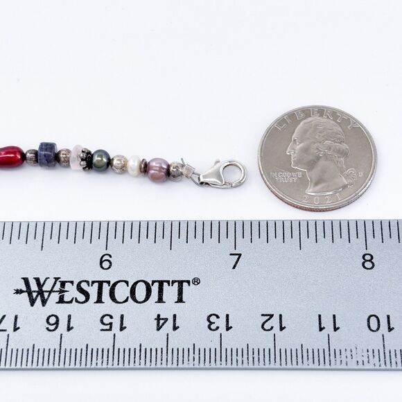 Vintage Sterling Silver 925 Labradorite Pearl Bracelet 7" - Picture 2 of 5